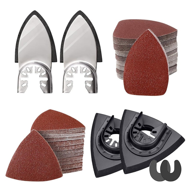 Sankuai 206 pc Oscillating Tool Pad Kit, Triangle Pads, Finger Pads, C-Clip Adapters, 200 pc Multitool Sanding Paper for Wood & Plaster - Image 1